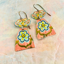 Load image into Gallery viewer, Vintage Pink Folk Flowers Drop Tin Earrings