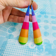 Load image into Gallery viewer, Warm Candy Stripes Long Drop Tin Earrings