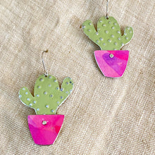 Load image into Gallery viewer, Li’l Pink Potted Cactus Upcycled Tin Earrings