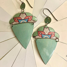 Load image into Gallery viewer, Seafoam Mandala Shield Tin Earrings