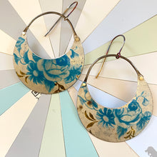 Load image into Gallery viewer, Vintage Delft Roses Crescent Circles Earrings