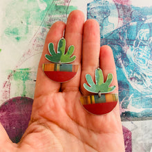 Load image into Gallery viewer, Mod Succulents in Striped Pots Upcycled Tin Earrings