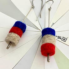 Load image into Gallery viewer, Stacked Wool Felt, Scarlet, Gray, Cobalt Earrings
