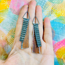 Load image into Gallery viewer, Rustic Bronze Ribbon Tin Earrings