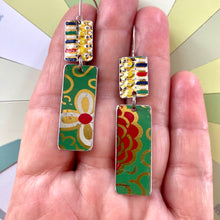 Load image into Gallery viewer, Vintage Mixed Greens Rectangles Tin Earrings
