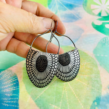 Load image into Gallery viewer, Silvery Sunflowers Upcycled Tin Circle Earrings
