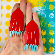 Load image into Gallery viewer, Carmine &amp; Aqua Fantasy Flowers Tin Earrings