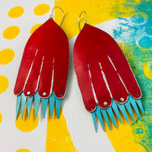 Load image into Gallery viewer, Carmine &amp; Aqua Fantasy Flowers Tin Earrings