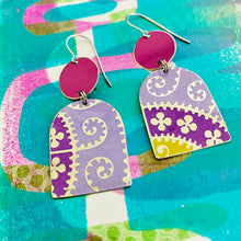 Load image into Gallery viewer, Mixed Purples Wide Arch Upcycled Tin Earrings