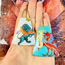 Load image into Gallery viewer, Diamond Jubilee Lion &amp; Dragon Long Fans Tin Earrings