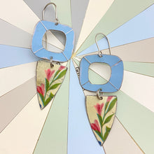 Load image into Gallery viewer, Icy Blue Mod Pink Flowery Tin Earrings
