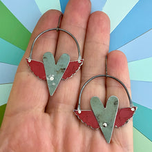 Load image into Gallery viewer, Rustic Gunmetal Winged Hearts Tin Earrings