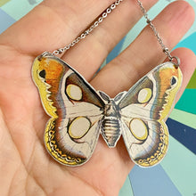Load image into Gallery viewer, Gray &amp; Gold Moth Upcycled Tin Necklace