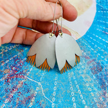 Load image into Gallery viewer, Matte Silver &amp; Pumpkin Fancy Tulips Tin Earrings