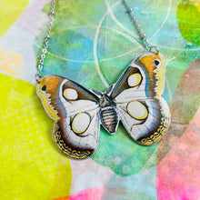 Load image into Gallery viewer, Gray &amp; Gold Moth Upcycled Tin Necklace