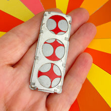 Load image into Gallery viewer, Encircled White Over Red Upcycled Tin Brooch