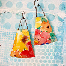 Load image into Gallery viewer, Warm Watercolor Flowers Long Fans Tin Earrings