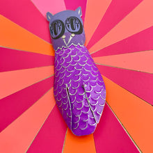 Load image into Gallery viewer, Quirky Owl V Upcycled Tin Brooch