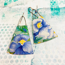 Load image into Gallery viewer, Big Pansies Upcycled Tin Long Fans Earrings