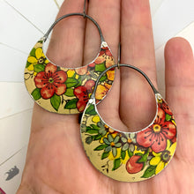 Load image into Gallery viewer, Flowers on Ecru Crescent Circle Earrings