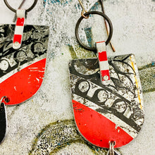 Load image into Gallery viewer, Vintage Midnight &amp; Scarlet Upcycled Tin Earrings