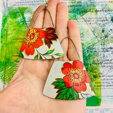 Load image into Gallery viewer, Bright Red Blossoms Tin Big Wide Fan Earrings