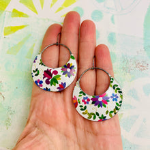 Load image into Gallery viewer, Happy Flowers Crescent Circles Tin Earrings