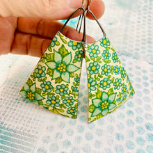 Load image into Gallery viewer, Flower Field Upcycled Tin Long Fans Earrings