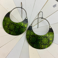 Load image into Gallery viewer, Shimmery Chartreuse on Black Crescent Circle Earrings