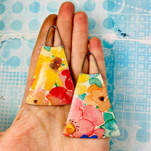 Load image into Gallery viewer, Warm Watercolor Flowers Long Fans Tin Earrings