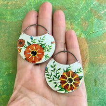 Load image into Gallery viewer, Fancy Red Flowers Circles Upcycled Tin Earrings