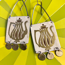 Load image into Gallery viewer, Tall Golden Coffeepot Tin Earrings