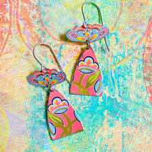 Load image into Gallery viewer, Vintage Pink Folk Flowers Drop Tin Earrings