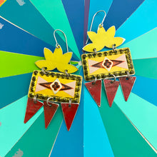 Load image into Gallery viewer, Good Luck Lotus Tin Chandelier Earrings