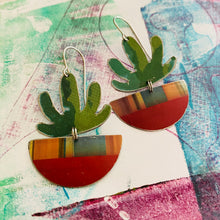 Load image into Gallery viewer, Mod Succulents in Striped Pots Upcycled Tin Earrings
