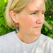 Load image into Gallery viewer, Japanese Women &amp; Red Blossoms Tin Earrings