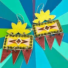 Load image into Gallery viewer, Good Luck Lotus Tin Chandelier Earrings