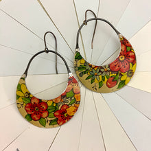 Load image into Gallery viewer, Flowers on Ecru Crescent Circle Earrings