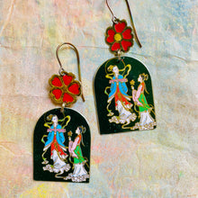 Load image into Gallery viewer, Japanese Women &amp; Red Blossoms Tin Earrings