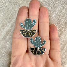 Load image into Gallery viewer, Tiny Black Potted Cactus Tin Earrings