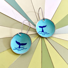 Load image into Gallery viewer, Whale Tail Tiny Dot Upcycled Tin Earrings