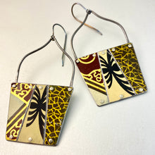 Load image into Gallery viewer, Vintage Darks Patchwork Trapezoid Tin Earrings