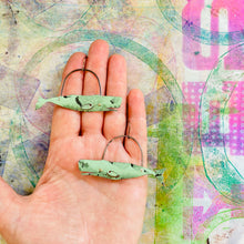 Load image into Gallery viewer, Seafoam Sperm Whales Upcycled Tin Earrings