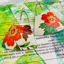 Load image into Gallery viewer, Bright Red Blossoms Tin Big Wide Fan Earrings