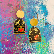 Load image into Gallery viewer, Scarlet Flower Wide Arch Upcycled Tin Earrings