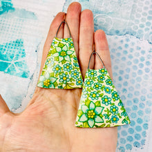 Load image into Gallery viewer, Flower Field Upcycled Tin Long Fans Earrings