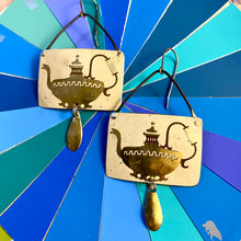 Load image into Gallery viewer, Wide Golden Coffeepot Tin Earrings