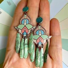 Load image into Gallery viewer, Seafoam Chandelier Tin Earrings