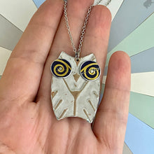 Load image into Gallery viewer, Gold Swirl Eyed Owl Upcycled Tin Necklace