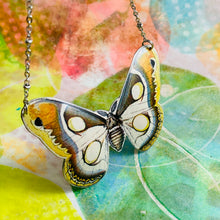 Load image into Gallery viewer, Gray &amp; Gold Moth Upcycled Tin Necklace